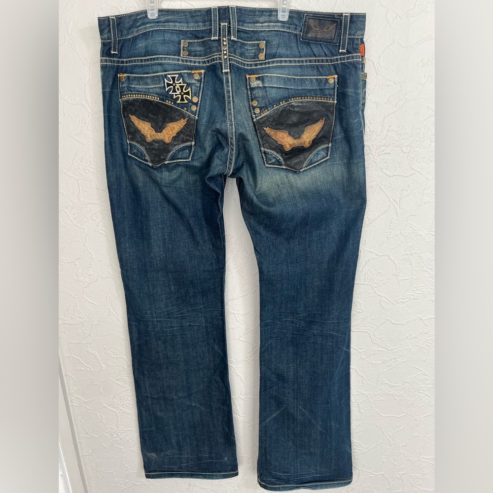 Robin's Jean Blue Double Front Cross Men's Size 42 Made in USA Rare 34 Length